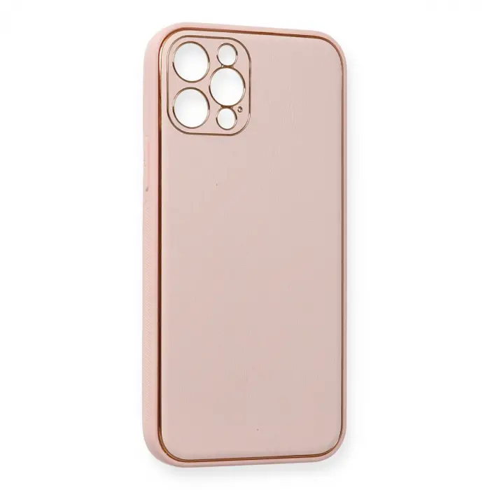 İphone 12 Pro Kılıf Coco Deri Silikon Kapak - Pembe