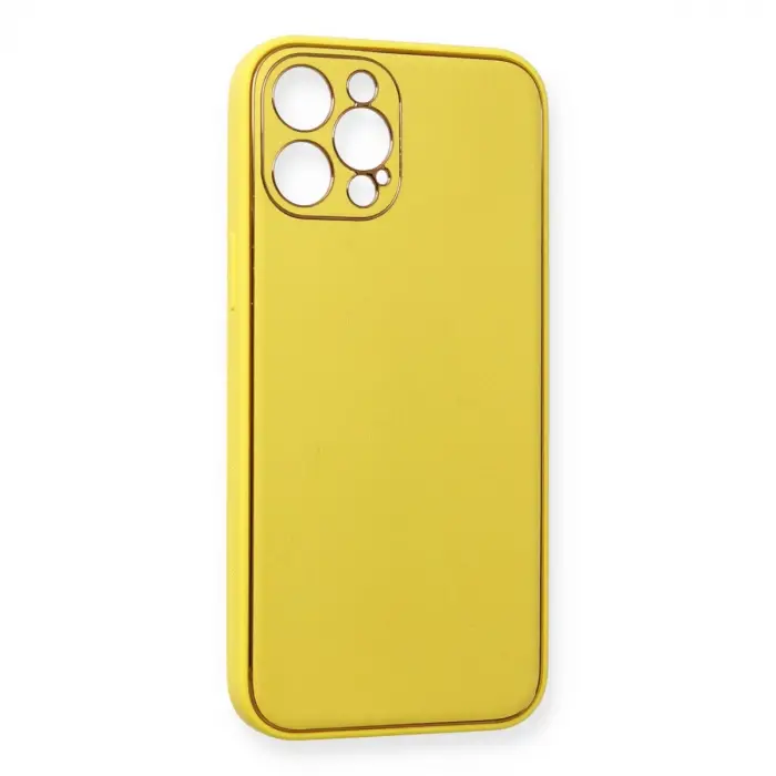 İphone 12 Pro Kılıf Coco Deri Silikon Kapak - Sarı