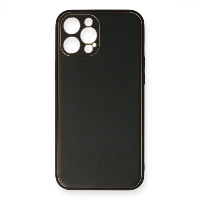 İphone 12 Pro Kılıf Coco Deri Silikon Kapak - Siyah