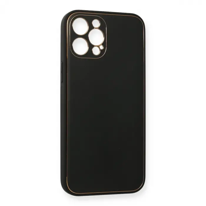 İphone 12 Pro Kılıf Coco Deri Silikon Kapak - Siyah