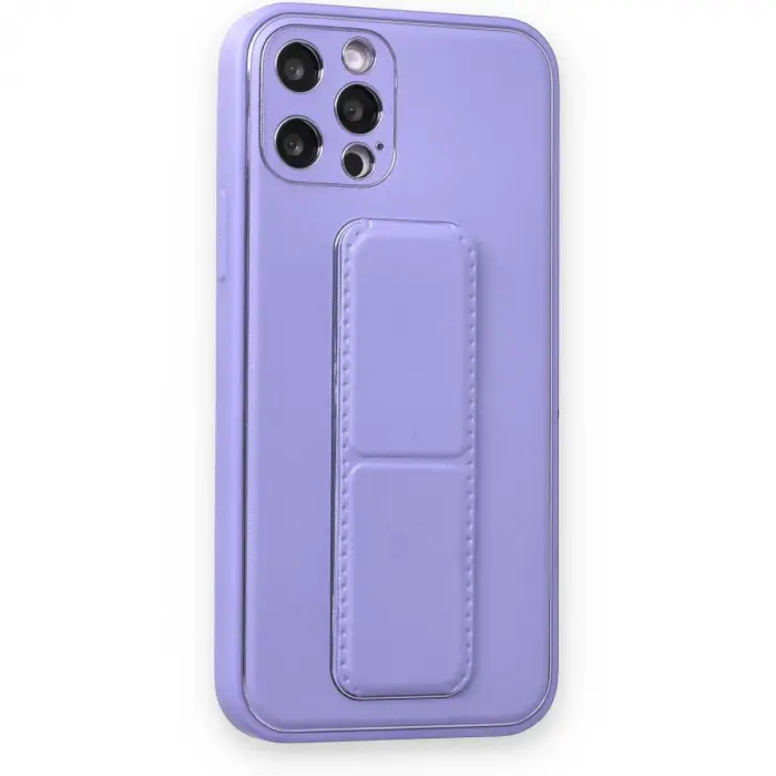 İphone 12 Pro Kılıf Coco Deri Standlı Kapak - Koyu Lila