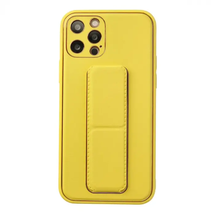 İphone 12 Pro Kılıf Coco Deri Standlı Kapak - Sarı