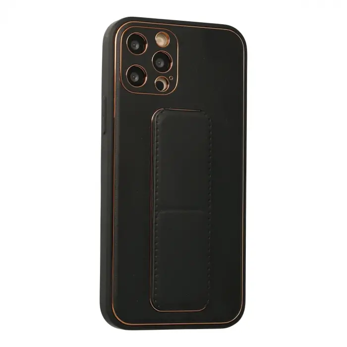 İphone 12 Pro Kılıf Coco Deri Standlı Kapak - Siyah