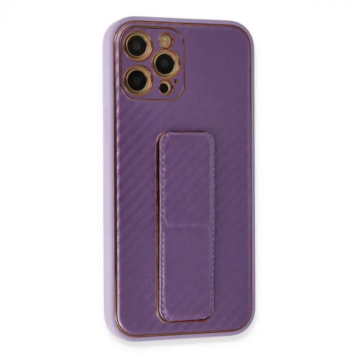 İphone 12 Pro Kılıf Coco Karbon Standlı Kapak - Mor