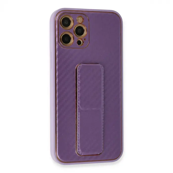 İphone 12 Pro Kılıf Coco Karbon Standlı Kapak - Mor