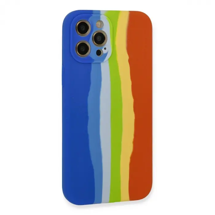 İphone 12 Pro Kılıf Ebruli Lansman Silikon - Mavi-turuncu