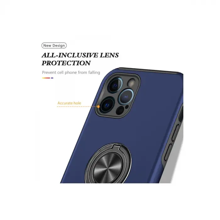 İphone 12 Pro Kılıf Elit Yüzüklü Kapak - Lacivert