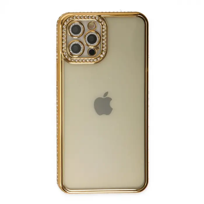 İphone 12 Pro Kılıf Joke Taşlı Silikon - Gold