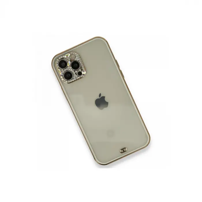 İphone 12 Pro Kılıf Liva Taşlı Silikon - Beyaz