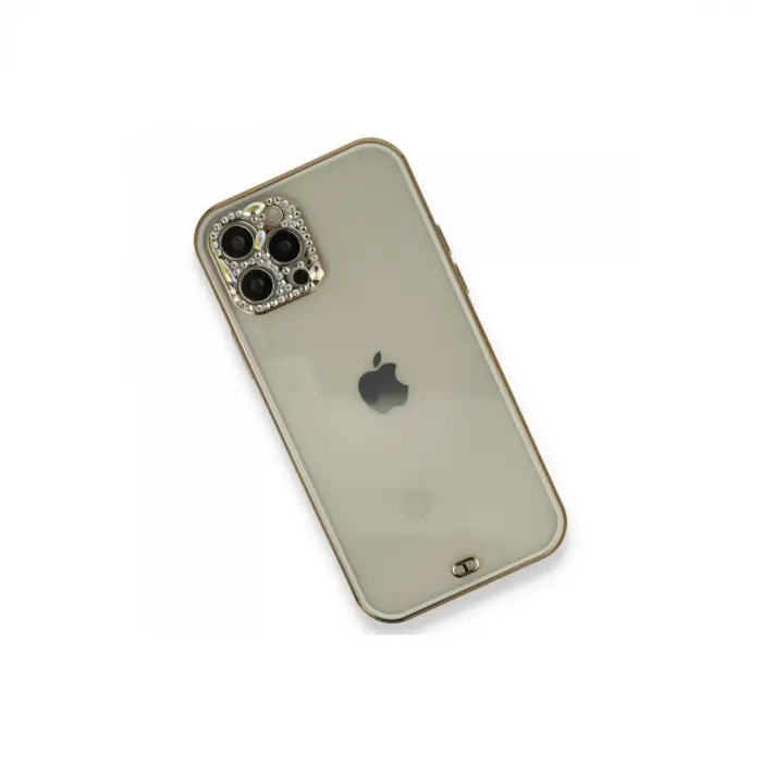 İphone 12 Pro Kılıf Liva Taşlı Silikon - Beyaz