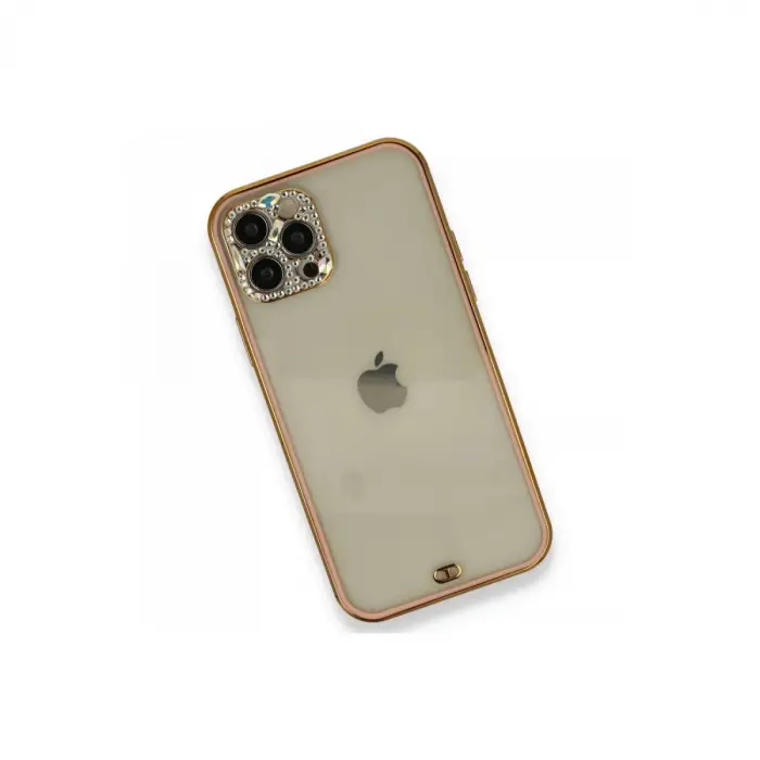 İphone 12 Pro Kılıf Liva Taşlı Silikon - Pembe
