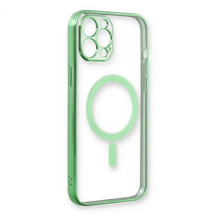 İphone 12 Pro Kılıf Magneticsafe Lazer Silikon - Haki Yeşil
