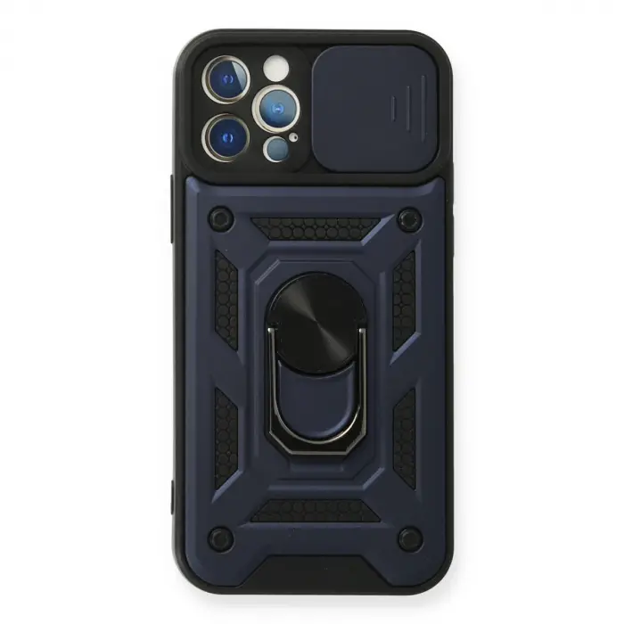 İphone 12 Pro Kılıf Pars Lens Yüzüklü Silikon - Lacivert