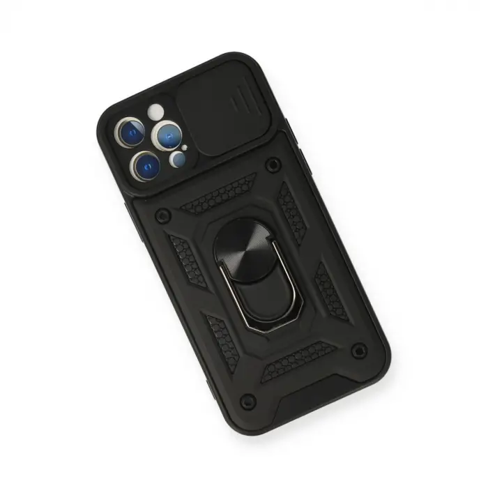 İphone 12 Pro Kılıf Pars Lens Yüzüklü Silikon - Siyah