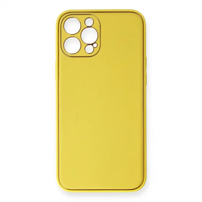 İphone 12 Pro Max Kılıf Coco Deri Silikon Kapak - Sarı
