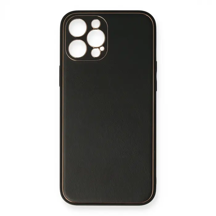 İphone 12 Pro Max Kılıf Coco Deri Silikon Kapak - Siyah