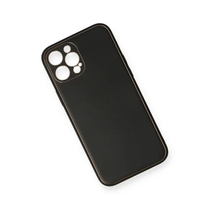 İphone 12 Pro Max Kılıf Coco Deri Silikon Kapak - Siyah
