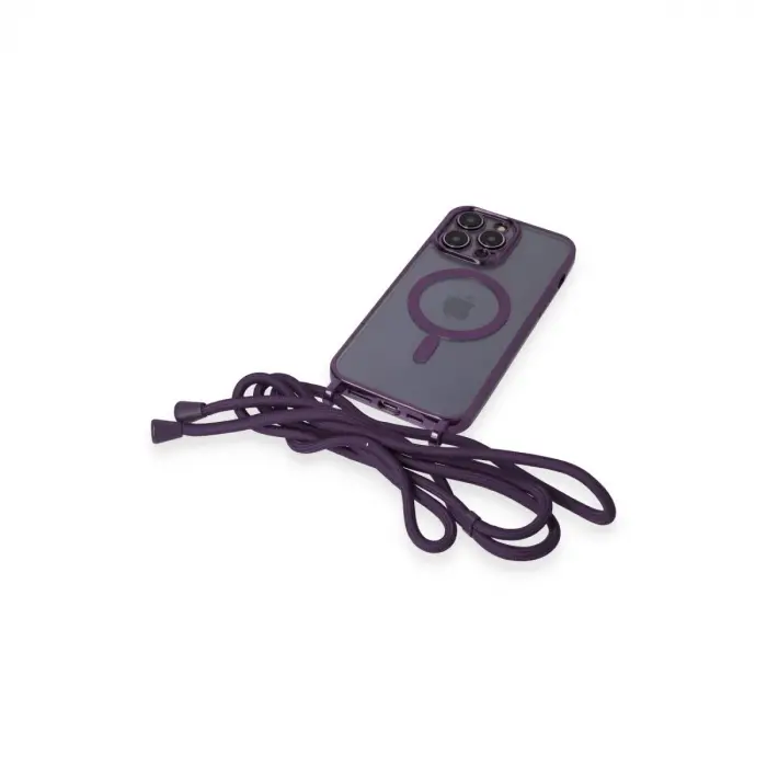 İphone 12 Pro Max Kılıf Divo Lazer Askılı Magsafe Kapak - Derin Mor