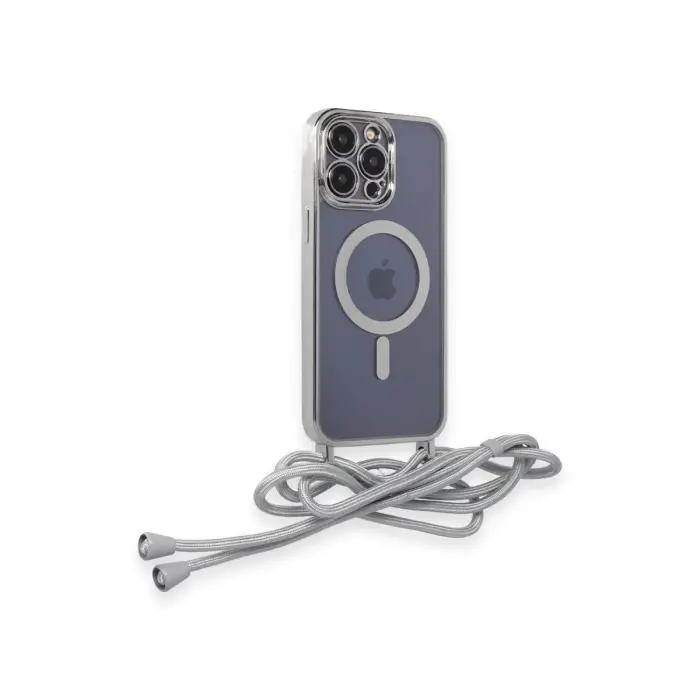 İphone 12 Pro Max Kılıf Divo Lazer Askılı Magsafe Kapak - Gümüş