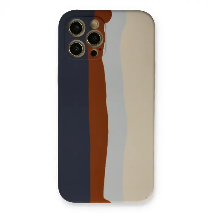 İphone 12 Pro Max Kılıf Ebruli Lansman Silikon - Lacivert-krem