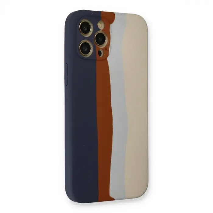 İphone 12 Pro Max Kılıf Ebruli Lansman Silikon - Lacivert-krem