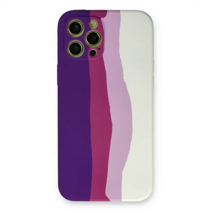 İphone 12 Pro Max Kılıf Ebruli Lansman Silikon - Mor-beyaz