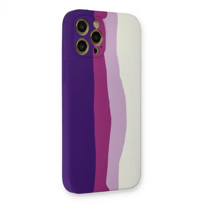 İphone 12 Pro Max Kılıf Ebruli Lansman Silikon - Mor-beyaz