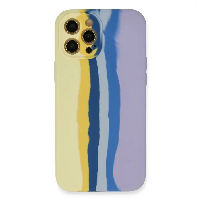 İphone 12 Pro Max Kılıf Ebruli Lansman Silikon - Sarı-lila