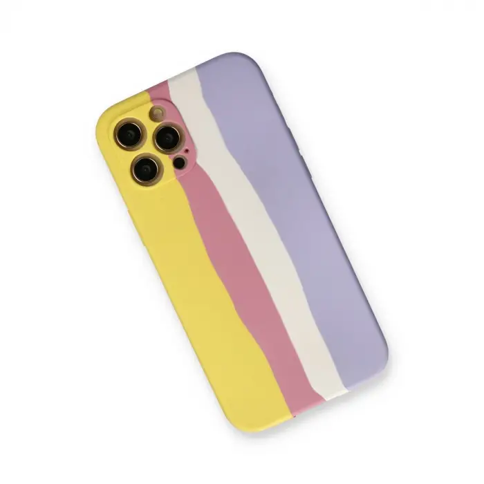 İphone 12 Pro Max Kılıf Ebruli Lansman Silikon - Sarı-mavi