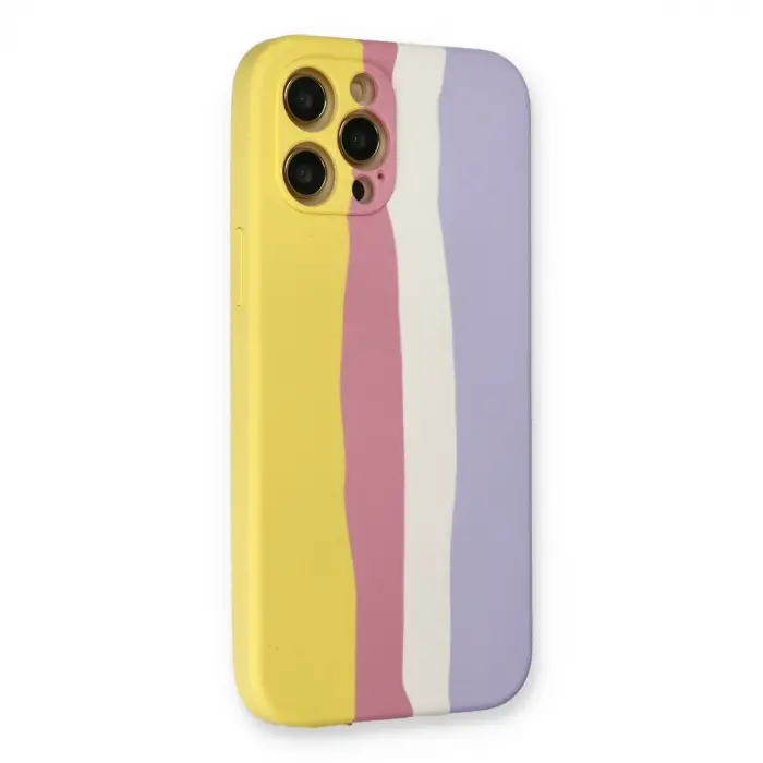 İphone 12 Pro Max Kılıf Ebruli Lansman Silikon - Sarı-mavi