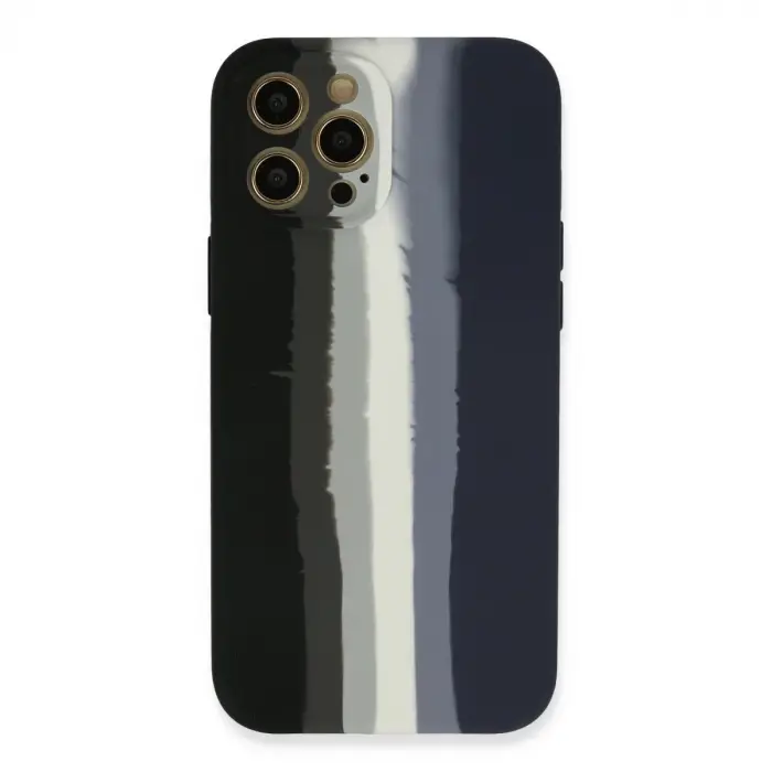 İphone 12 Pro Max Kılıf Ebruli Lansman Silikon - Siyah-lacivert