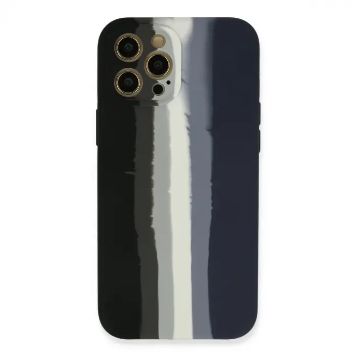 İphone 12 Pro Max Kılıf Ebruli Lansman Silikon - Siyah-lacivert
