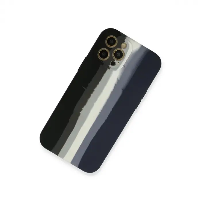 İphone 12 Pro Max Kılıf Ebruli Lansman Silikon - Siyah-lacivert