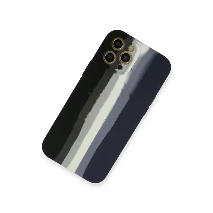 İphone 12 Pro Max Kılıf Ebruli Lansman Silikon - Siyah-lacivert