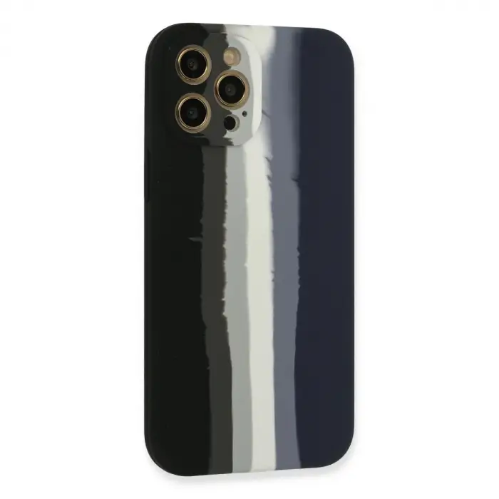 İphone 12 Pro Max Kılıf Ebruli Lansman Silikon - Siyah-lacivert