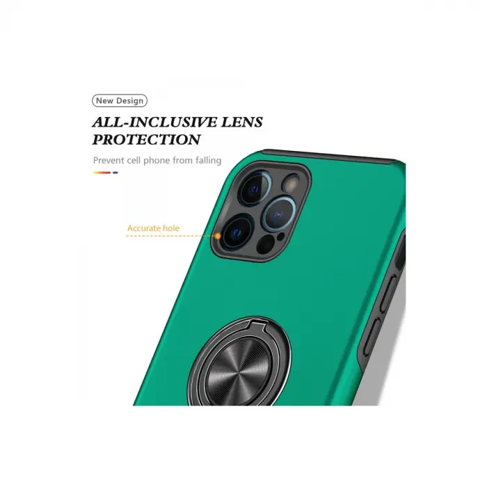 İphone 12 Pro Max Kılıf Elit Yüzüklü Kapak - Yeşil