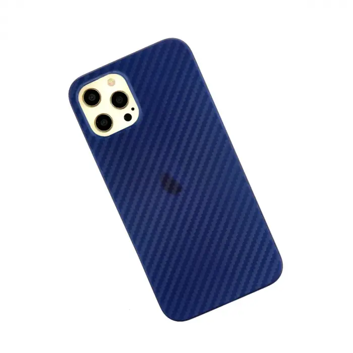 İphone 12 Pro Max Kılıf Karbon Pp Silikon - Mavi