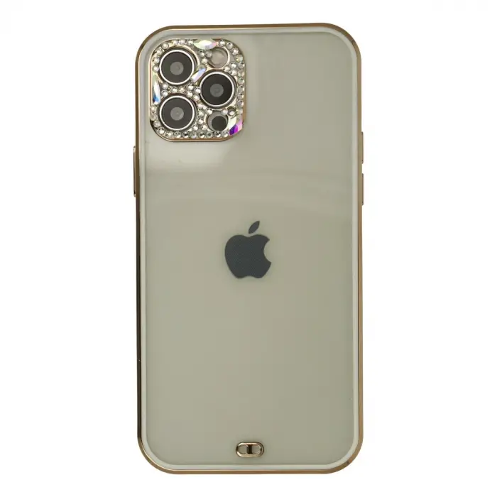İphone 12 Pro Max Kılıf Liva Taşlı Silikon - Beyaz