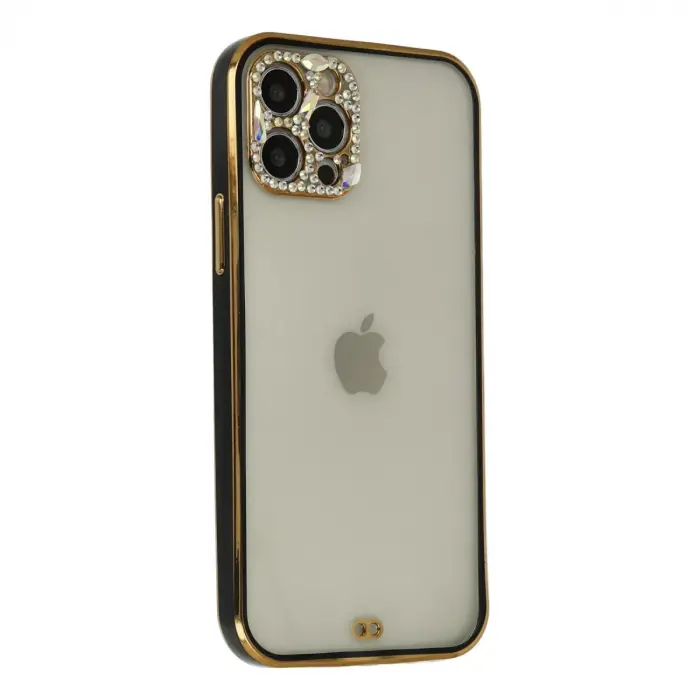 İphone 12 Pro Max Kılıf Liva Taşlı Silikon - Siyah