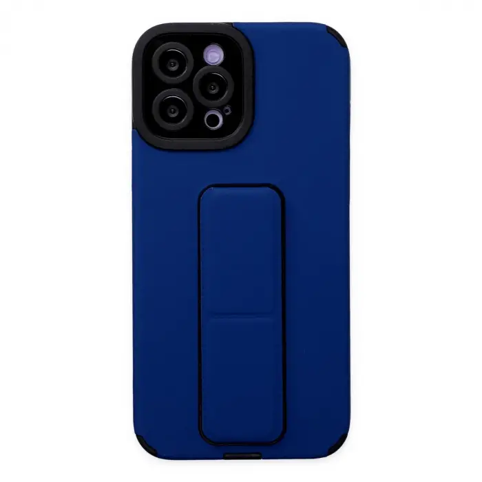 İphone 12 Pro Max Kılıf Mega Standlı Silikon - Mavi