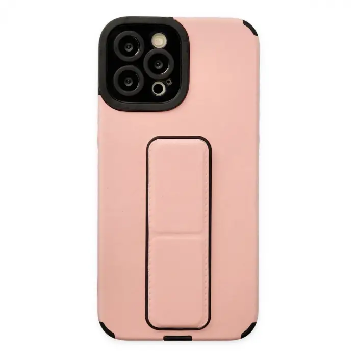 İphone 12 Pro Max Kılıf Mega Standlı Silikon - Pudra
