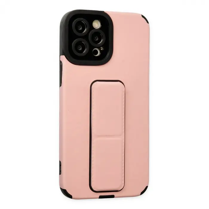 İphone 12 Pro Max Kılıf Mega Standlı Silikon - Pudra