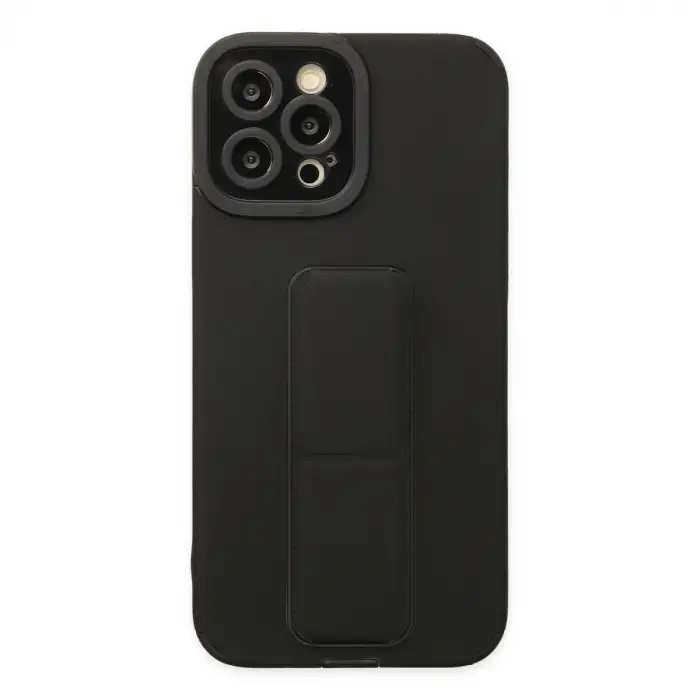 İphone 12 Pro Max Kılıf Mega Standlı Silikon - Siyah