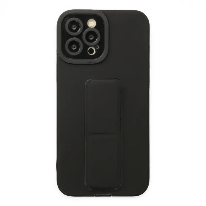 İphone 12 Pro Max Kılıf Mega Standlı Silikon - Siyah