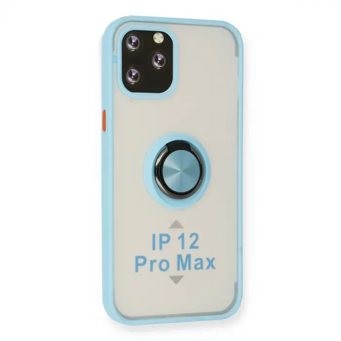 İphone 12 Pro Max Kılıf Montreal Yüzüklü Silikon Kapak - Buz Mavi