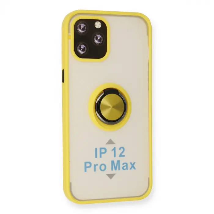 İphone 12 Pro Max Kılıf Montreal Yüzüklü Silikon Kapak - Sarı