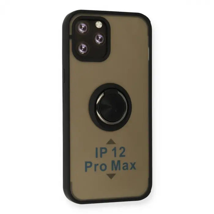İphone 12 Pro Max Kılıf Montreal Yüzüklü Silikon Kapak - Siyah