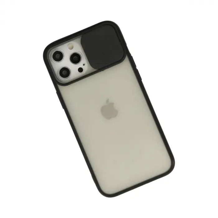 İphone 12 Pro Max Kılıf Palm Buzlu Kamera Sürgülü Silikon - Siyah