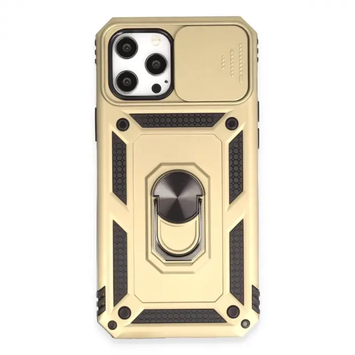 İphone 12 Pro Max Kılıf Pars Lens Yüzüklü Silikon - Gold