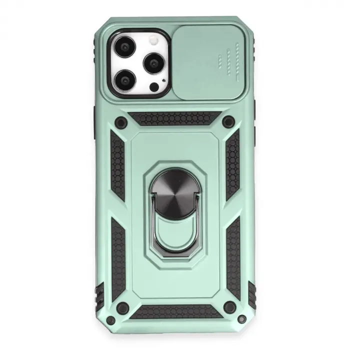 İphone 12 Pro Max Kılıf Pars Lens Yüzüklü Silikon - Yeşil